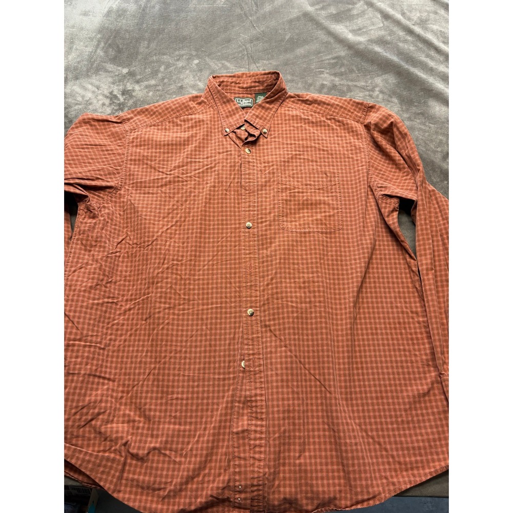 LL Bean Mens Plaid Button Down Shirt Long Sleeve XL Tall Red Tan Casual Outdoor